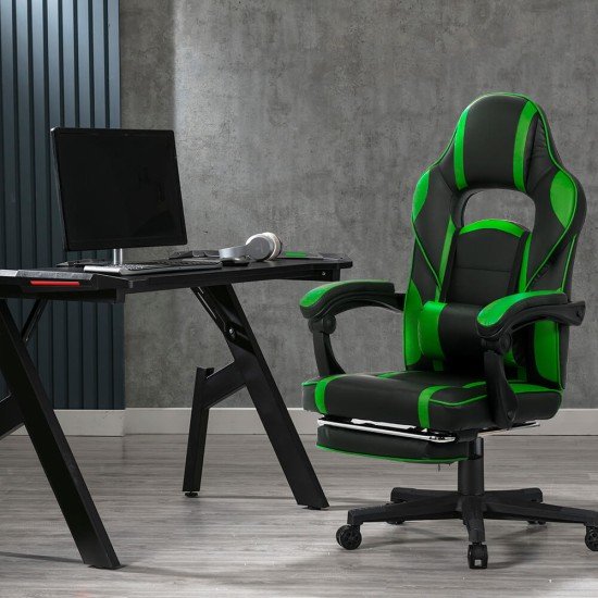 Scaun gaming verde OFF 302 cu suport de picioare si spatar rabatabil - imagine 7