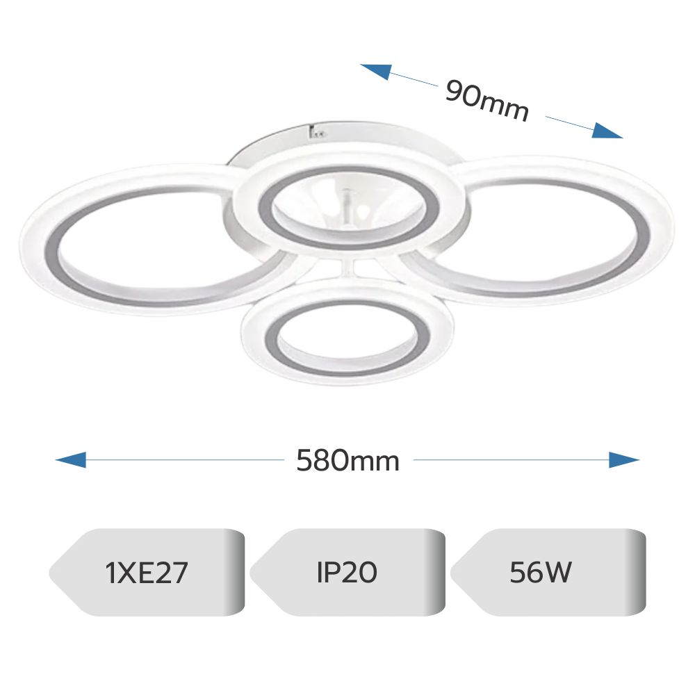 LUSTRA LED CERCURI 56W CU 4 BRATE 3 CULORI+IR 580mm x 90mm - imagine 5