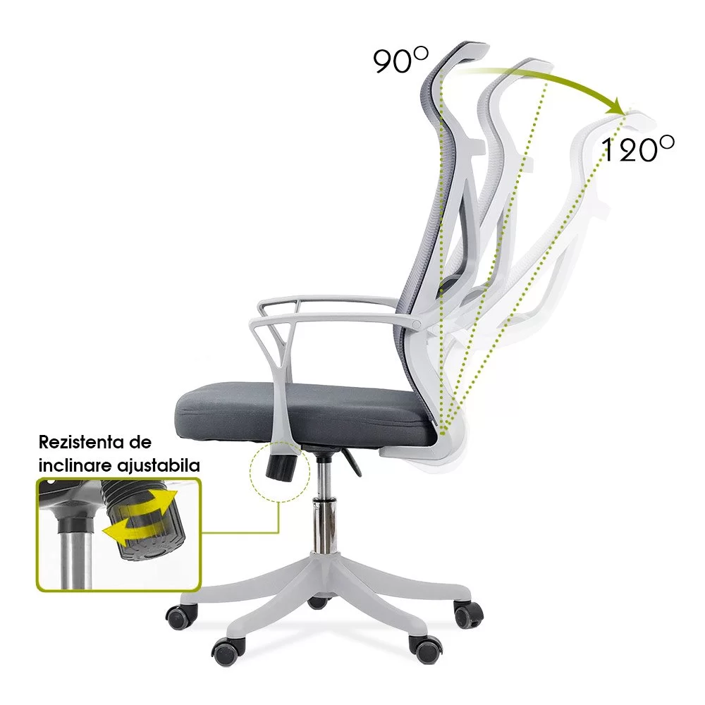 Scaun de birou din mesh reglabil pe inaltime OFF 431 gri inchis - imagine 2