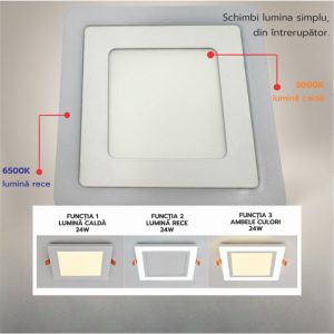 Spot LED Patrat Doua Culori 3+3W 3000k-6500k Trei Functii