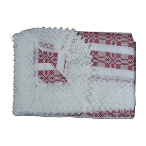 Fata de masa artizanat 220x160 CM Alb/Rosu 80 % bbc 20 % acril