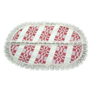 Servetel artizanat oval 45x25 CM Crem/Rosu 80 % bbc 20 % acril