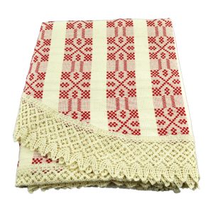 Fata de masa artizanat oval 160x120 CM Crem/Rosu 80 % bbc 20 % acril