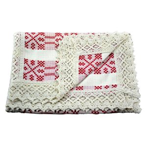 Fata de masa artizanat 110x50 CM Crem/Rosu 80 % bbc 20 % acril