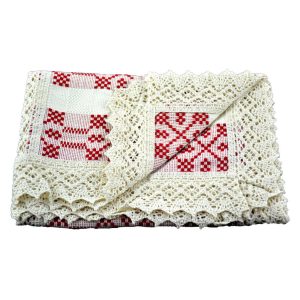 Fata de masa artizanat 90x45 CM Crem/Rosu 80 % bbc 20 % acril