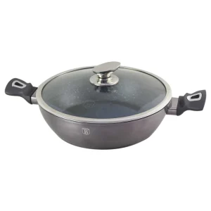 Cratita marmorata cu capac 28 CM, Metallic Line Carbon, Berlinger Haus