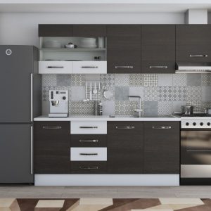 Bucatarie Laura 240, Corp hota, Cu vitrina, Wenge/Alb, Blat termic alb