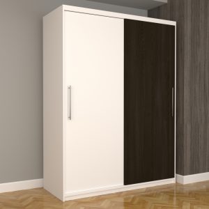 Dulap Dormitor Nova Eco 150 cm x 200 cm, fara oglinda, alb cu usi glisante alb wenge