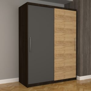 Dulap Dormitor Nova Eco 150 cm x 200 cm, fara oglinda, wenge cu usi glisante gri oak craft gold