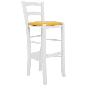 Scaun Paesana bar - cadru alb - imitatie piele galben - 22168