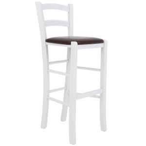 Scaun Paesana bar - cadru alb - imitatie piele maro - 15611