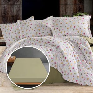 Lenjerie de pat Ranforce, 100% bumbac, cu husă universală pentru saltea de 140cm x 200cm / 160cm x 200cm