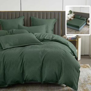 LENJERIE DE PAT NATUR UNI BAROQUE 6 PIESE CU HUSĂ (VERDE)