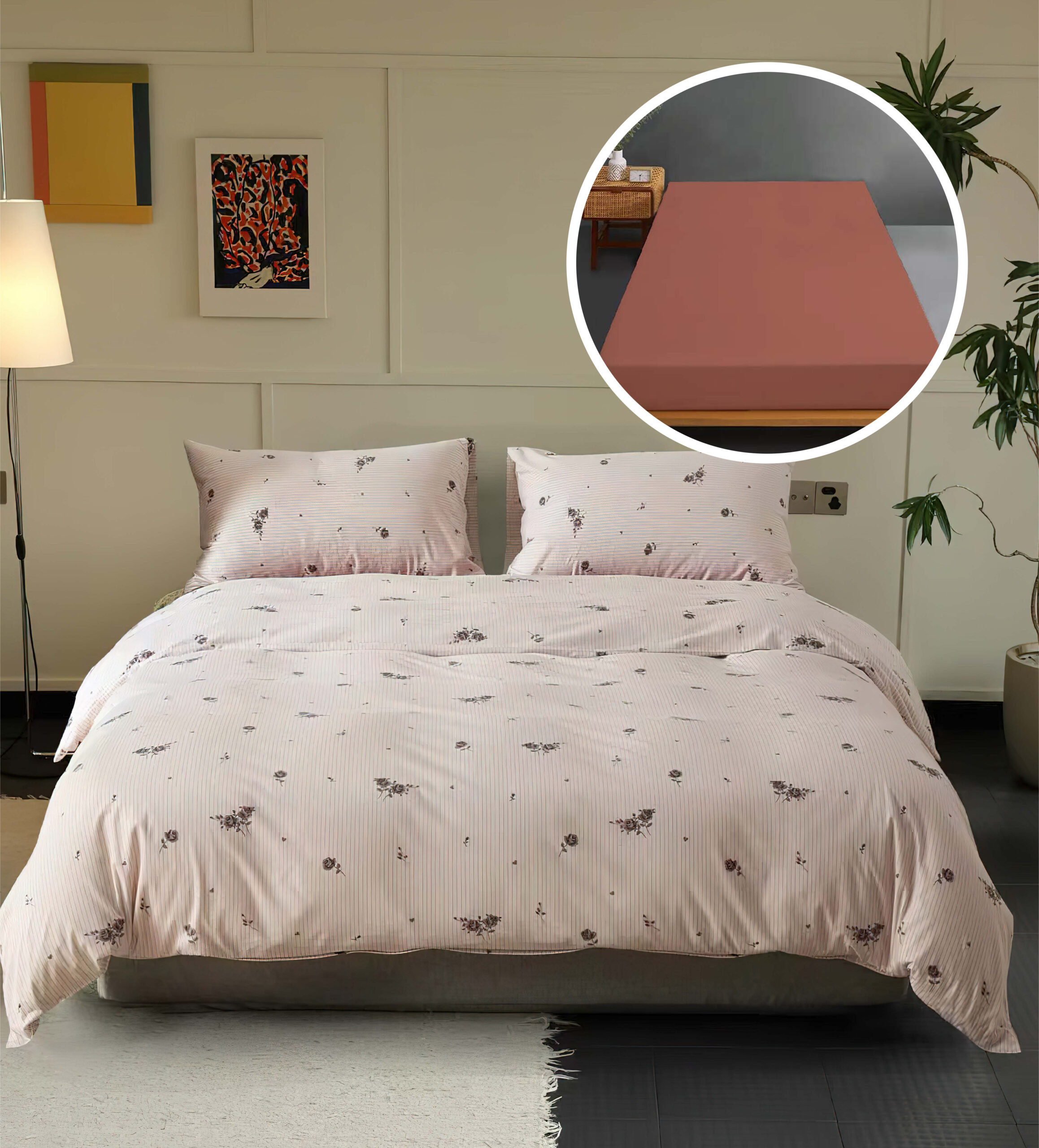 LENJERIE PAT CU HUSĂ PENTRU SALTEA ”RĂSFĂȚ NATURAL”, TRICOT 100% BUMBAC