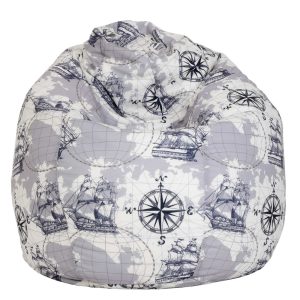 Fotoliu puf Mara - stofa print - corabii gri