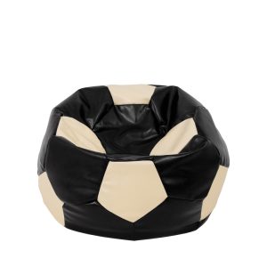 Fotoliu puf Mondo Ball - imitatie piele - negru/crem