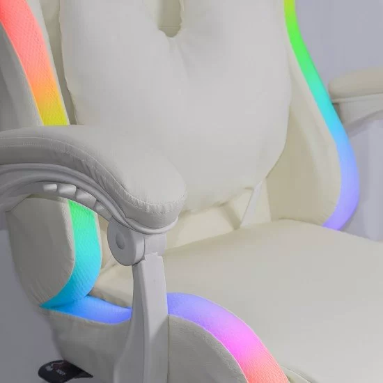 Scaun gaming ergonomic crem din piele ecologică cu suport de picioare si iluminare RGB OFF 298 - imagine 5