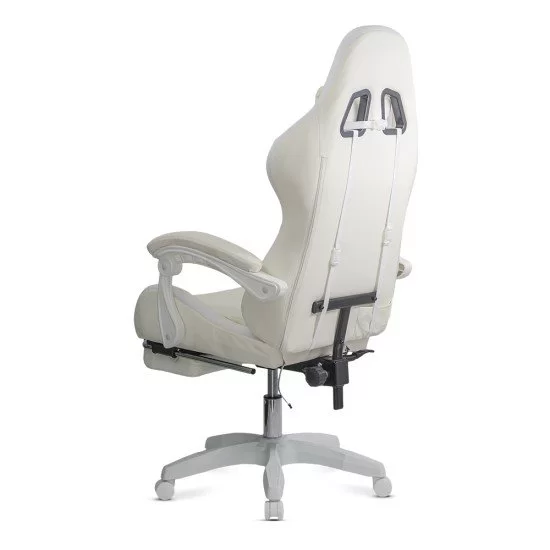 Scaun gaming ergonomic crem din piele ecologică cu suport de picioare si iluminare RGB OFF 298 - imagine 3