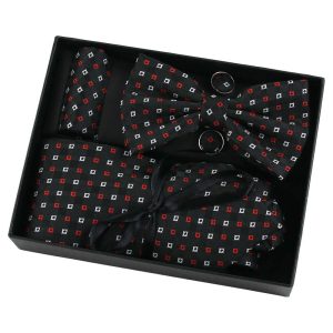 Set cadou pentru barbati 4 piese – Cravata/Papion/Butoni manseta/Batista (Negru-model 1)