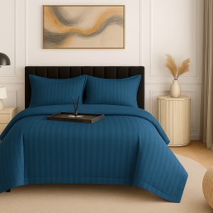 Lenjerie pat damasc policoton   (ALBASTRU-PETROL)