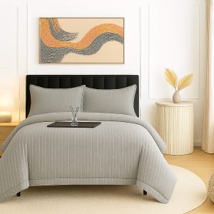 Lenjerie pat damasc policoton   (GRI-PRAFUIT)