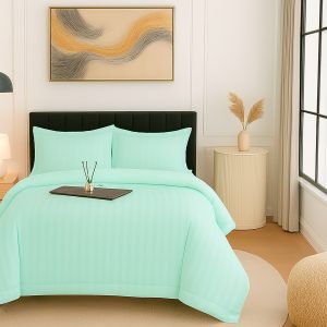 Lenjerie pat damasc policoton   (MINT-DESCHIS)