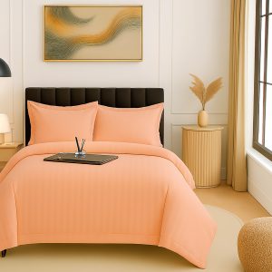 Lenjerie pat damasc policoton   (PORTOCALIU-DESCHIS)