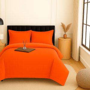 Lenjerie pat damasc policoton   (ROSU-PORTOCALIU)