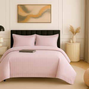 Lenjerie pat damasc policoton   (ROZ-PUDRA)