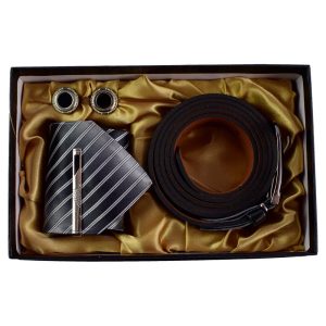 Set cadou 4 piese pentru barbati – Cravata/Curea/Butoni manseta (Model 5)