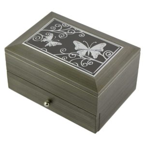 Caseta bijuterii din lemn cu placuta metalica gravata 18?12 CM – Flori/Fluturi (Model 3)