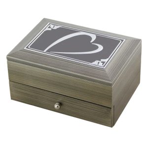 Caseta bijuterii din lemn cu placuta metalica gravata 18?12 CM – Flori/Fluturi (Model 4)