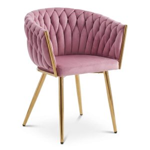 Scaun Dining Tip Fololiu Mira Catifea Roz, Picioare Aurii