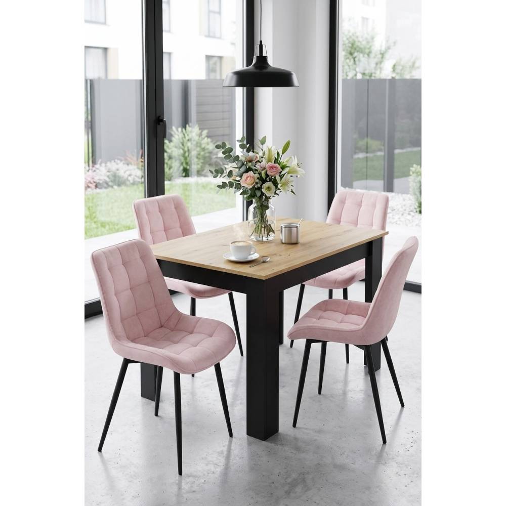 Scaun Bucatarie/Dining Joy Roz Deschis Catifea,Picioare Metalice, Finisaj Negru - imagine 5