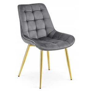 Scaun Bucatarie/Dining Joy Gri Inchis Catifea, Picioare Metalice, Finisaj Auriu