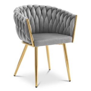 Scaun Dining Tip Fololiu Mira Catifea Gri Deschis, Picioare Aurii