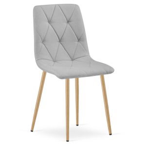Scaun Bucatarie/Dining Fido Material Textil Gri Deschis Picioare Metalice Finisaj Lemn