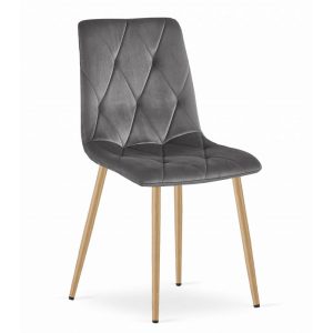 Scaun Bucatarie/Dining Fido Gri Inchis Catifea Picioare Metalice, Finisaj Lemn