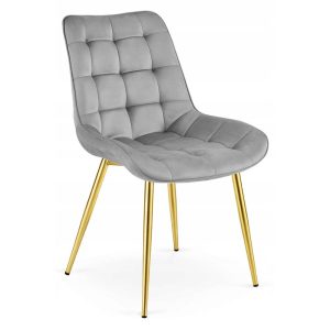 Scaun Bucatarie/Dining Joy Gri Deschis Catifea, Picioare Metalice, Finisaj Auriu