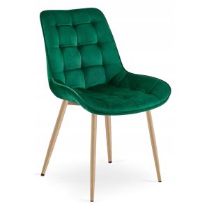 Scaun Bucatarie/Dining Joy Verde Catifea,Picioare Metalice, Finisaj Lemn