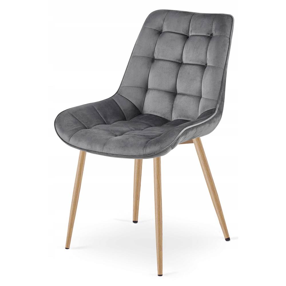 Scaun Bucatarie/Dining Joy Gri Inchis Catifea,Picioare Metalice, Finisaj Lemn - imagine 3