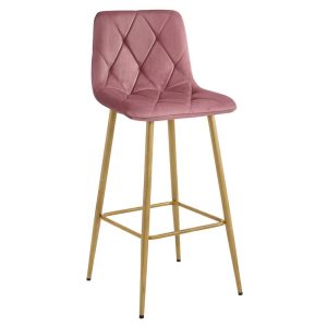 Scaun Bar Fido Catifea Roz Picioare Metalice Finisaj Lemn