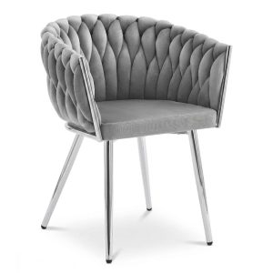 Scaun Dining Tip Fololiu Mira Catifea Gri Deschis, Picioare Crom