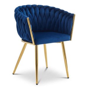 Scaun Dining Tip Fololiu Mira Catifea Albastra, Picioare Aurii