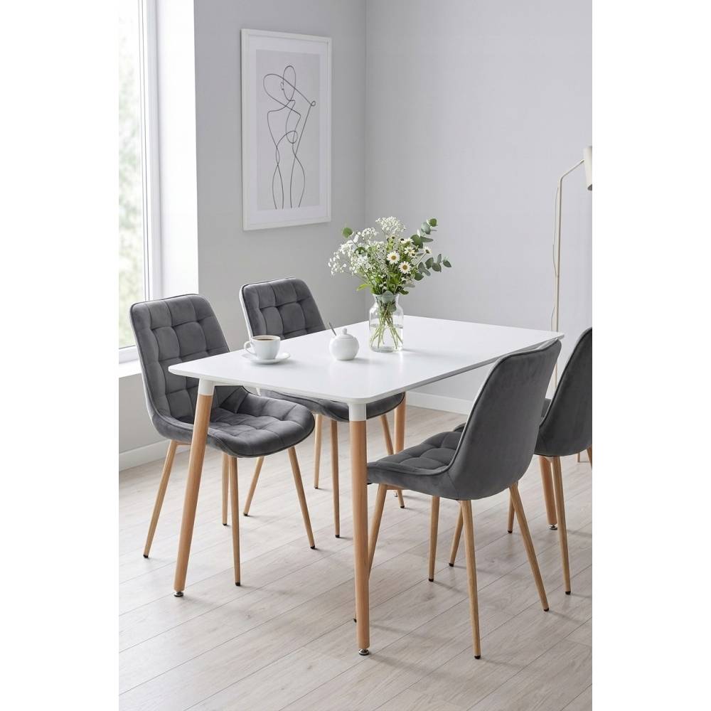 Scaun Bucatarie/Dining Joy Gri Inchis Catifea,Picioare Metalice, Finisaj Lemn - imagine 6