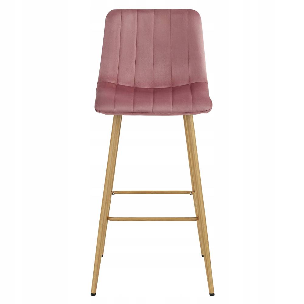 Scaun Bar Zargo Catifea Roz , Picioare Metalice Finisaj Lemn - imagine 2