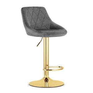 Scaun Bar Kona Catifea Gri, Baza Aurie