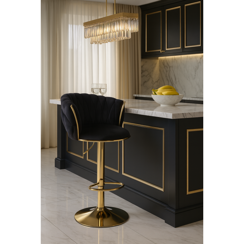 Scaun Bar Magnus Catifea Neagra, Baza Aurie - imagine 2