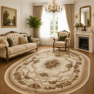 Covor Clasic, Lotos 574, Crem / Bej, Oval, Diverse Dimensiuni
