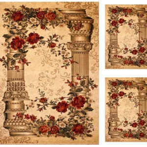 Set 3 Covoare Lotos 532 Coloane, Crem / Bej: 2 buc. 80x200 cm, 1 buc. 200x300 cm